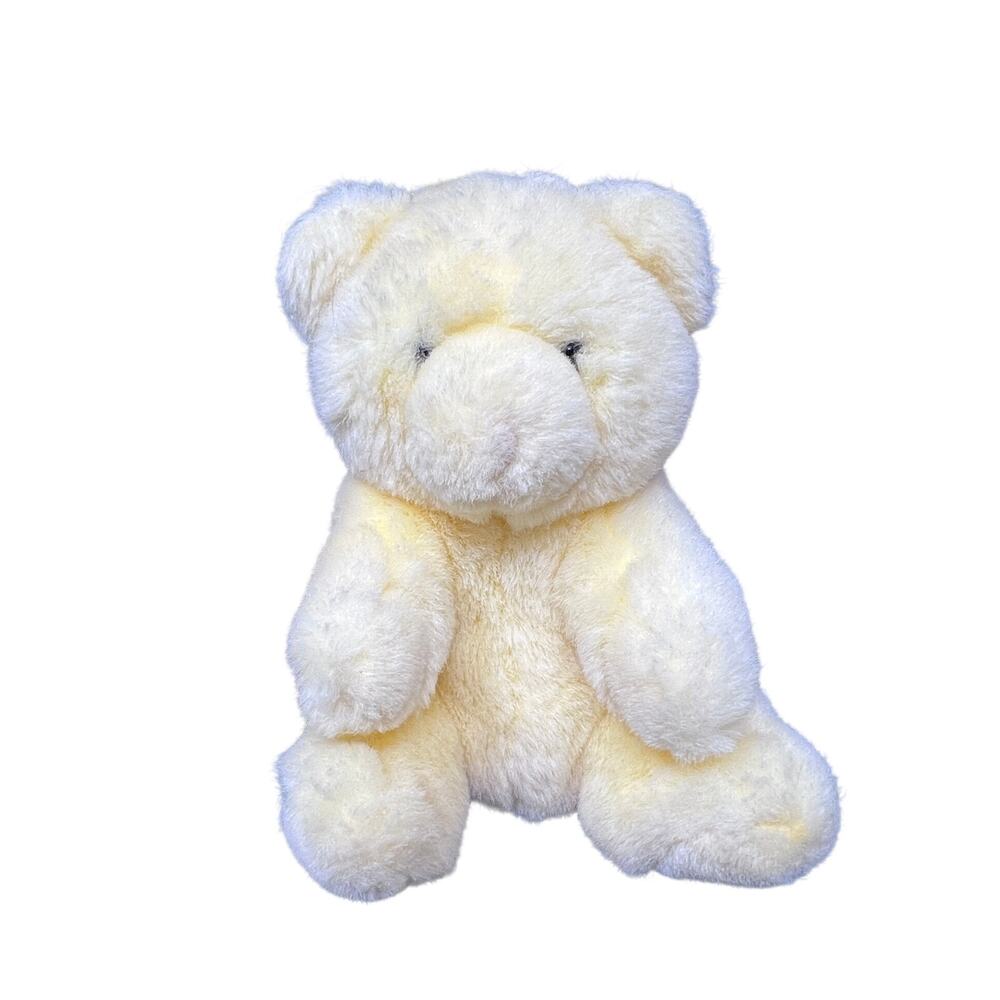 Kinder Gund Vintage Teddy Bear Rattle Plush Pastel Yellow‎ 7" Lovey 1989